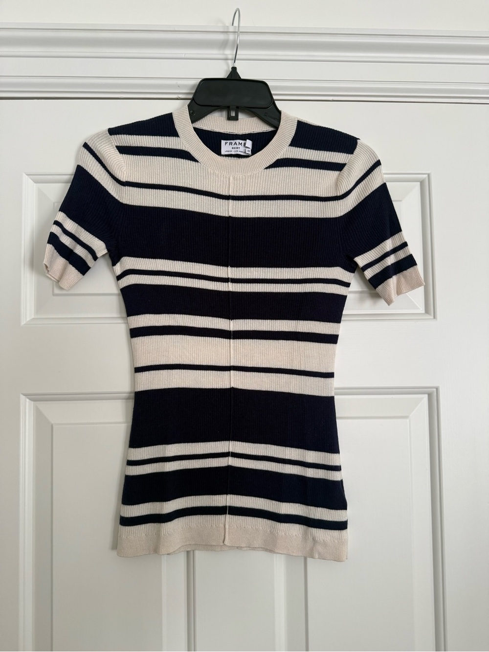 Frame Navy & Cream Striped Short Sleeve Knit Tee